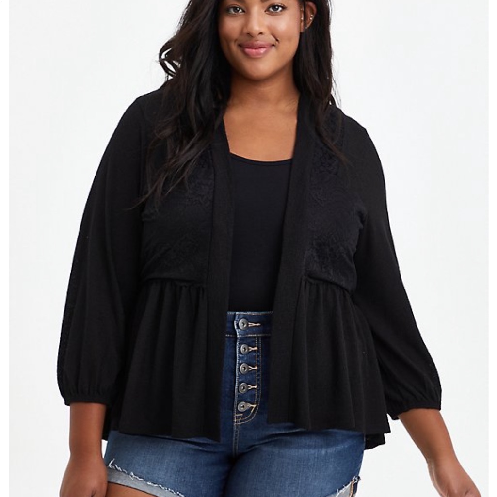Nwt Babydoll Black Cardigan Sweater With Lace Size 0 Torrid